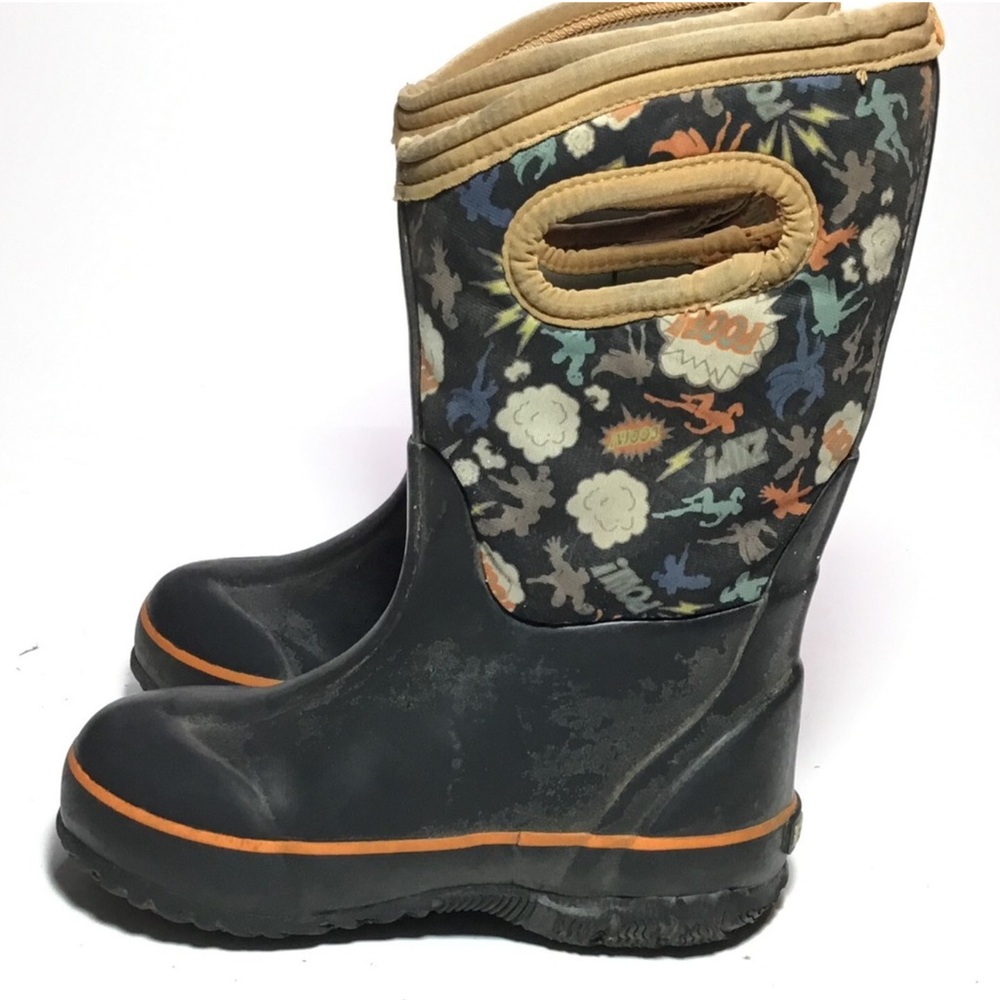 ❄️🟠 BOGS Classic Sphro Insulated Rain Snow Winter Boots Kids Sz 13 Black/Orange